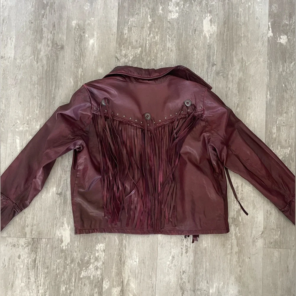 IDYLLWIND - Burgandy Leather Fringe Moto Jacket - Picture 2 of 11